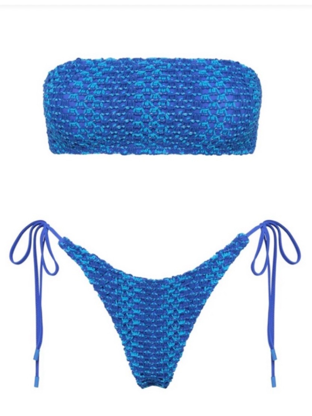 triangl swimwear Blue crocheted bandoue fed Bandeau Bikini Set